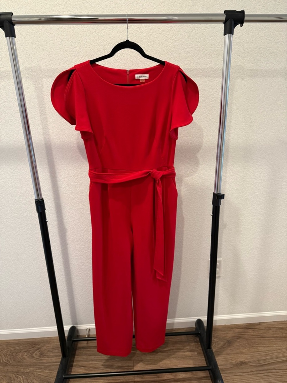 Red Calvin Klein Flutter Split Sleeve Jumpsuit